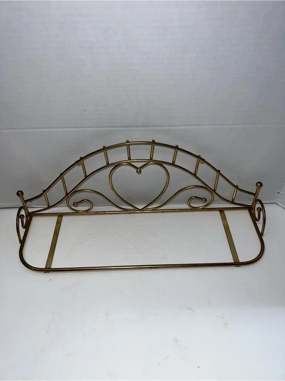 Vintage Gold Metal Heart Wall Shelf Brass Cottagecore